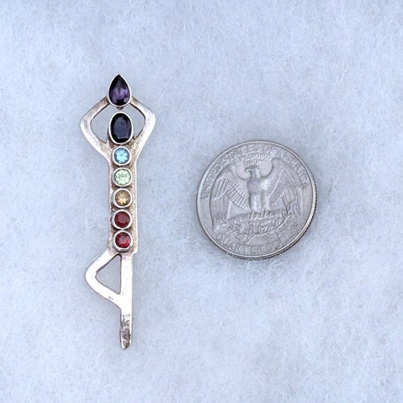 Vintage Sterling 925 Multi Gem Rainbow Ethnic Chakra Asaldari Pendant Charm - Picture 4 of 6